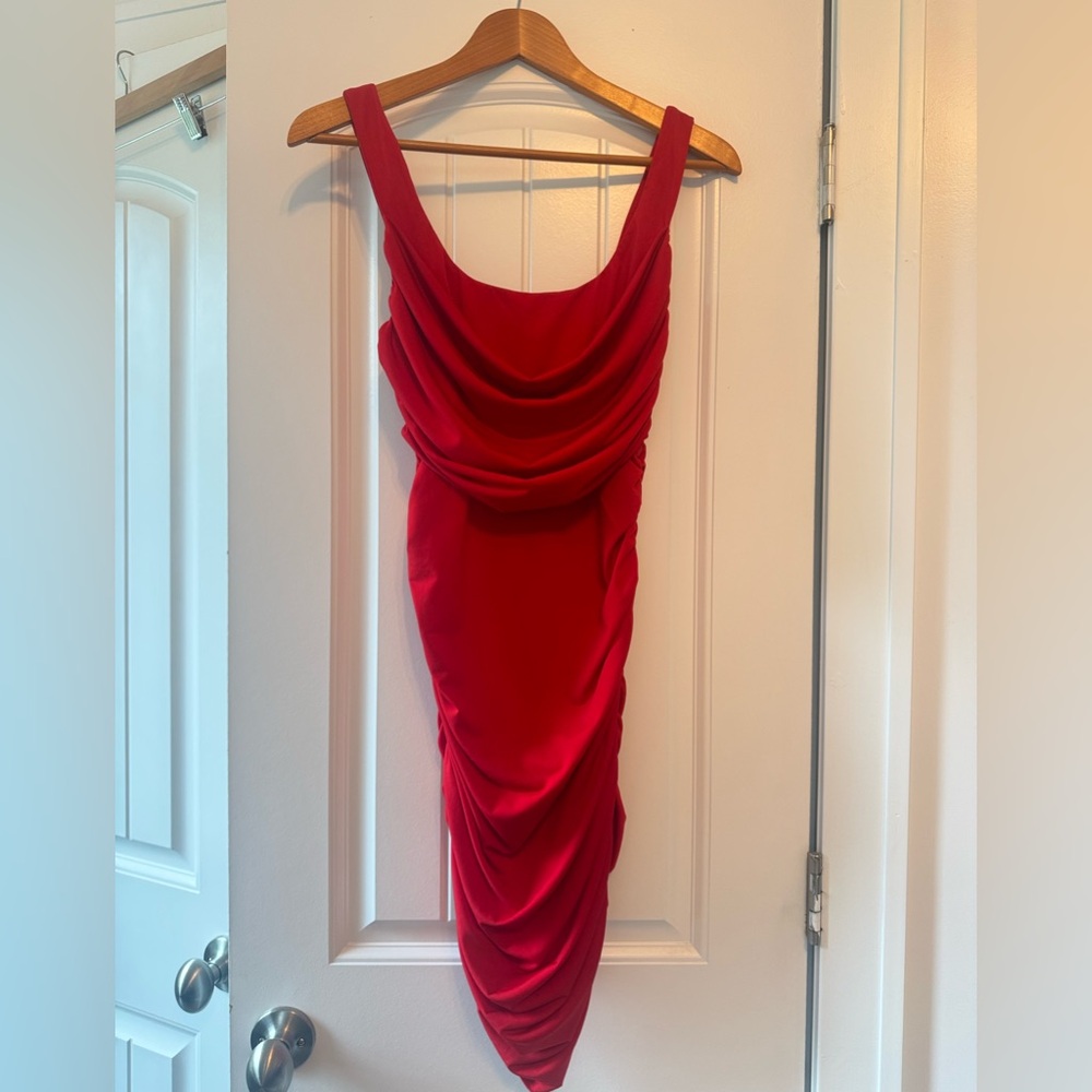Chic Scarlet Draped Mini Dress